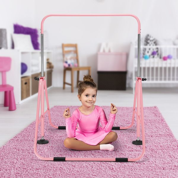 Kids Gymnastics Bar Training Climbing Frame Playground Workout Horizontal Expandable Monkey Kip for Home Pink