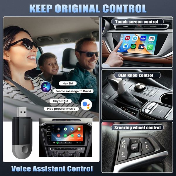 2 in 1 Wireless Carplay Adapter for Android Auto Adapter, Convert Wired CarPlay to Wireless CarPlay,  Quick Auto Reconnect, Type-C/USB, Plug & Play