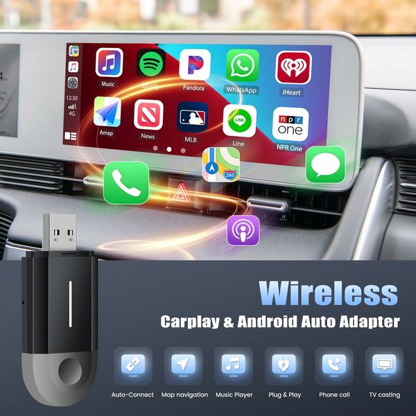 2 in 1 Wireless Carplay Adapter for Android Auto Adapter, Convert Wired CarPlay to Wireless CarPlay,  Quick Auto Reconnect, Type-C/USB, Plug & Play