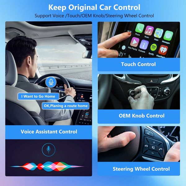 CarPlay Wireless Adapter for iPhone and Android Auto Wired to Wireless Connection Plug and Play for OEM Systems