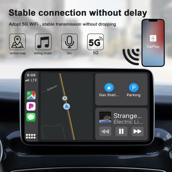 2 in 1 Wireless Carplay Adapter for iOS&Android Auto,Wired to Wireless Carplay,Plug & Play  for OEM Wired Carplay,Online Update