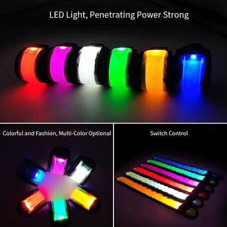 Pack of 6 LED Light Up Band Slap Bracelets Night Safety Wrist Band for Cycling Walking Running Concert Camping Outdoor Sports