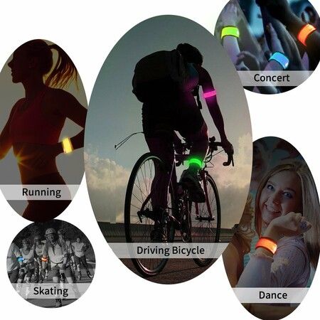 Pack of 6 LED Light Up Band Slap Bracelets Night Safety Wrist Band for Cycling Walking Running Concert Camping Outdoor Sports