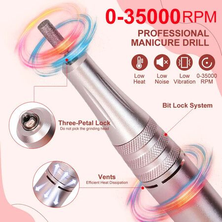 35000RPM Nail Drill Machine Rechargeable Nail File Nails Accessories Gel Nail Polish Sander Professional Tool Manicure Set Color Silver