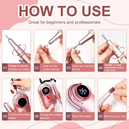 35000RPM Nail Drill Machine Rechargeable Nail File Nails Accessories Gel Nail Polish Sander Professional Tool Manicure Set Color Silver