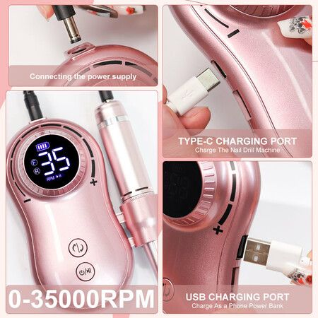 35000RPM Nail Drill Machine Rechargeable Nail File Nails Accessories Gel Nail Polish Sander Professional Tool Manicure Set Color Silver