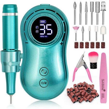 35000RPM Nail Drill Machine Rechargeable Nail File Nails Accessories Gel Nail Polish Sander Professional Tool Manicure Set Color Green