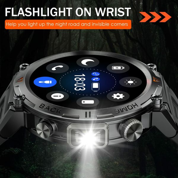 1.45" Smart Watch for Men with LED Flashlight 3ATM Waterproof Smart Watch with 100+ Sports Modes Fitness Tracker for iOS Android((Brown & Black)