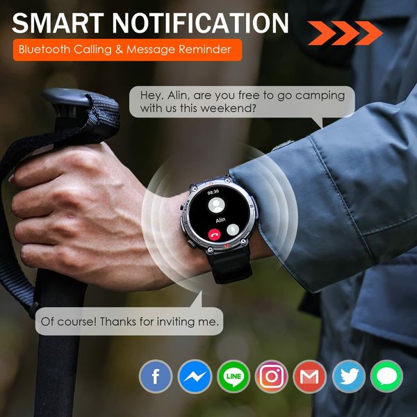 1.45" Smart Watch for Men with LED Flashlight 3ATM Waterproof Smart Watch with 100+ Sports Modes Fitness Tracker for iOS Android((Brown & Black)