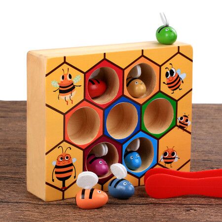 Children Montessori Early Education Beehive Game Industrious Little Bees Kids Wooden Toys Childhood Color Cognitive toys