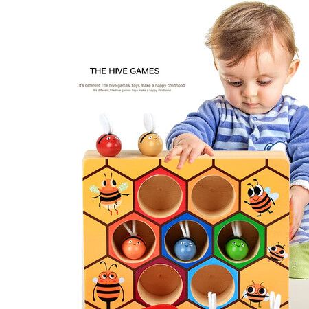 Children Montessori Early Education Beehive Game Industrious Little Bees Kids Wooden Toys Childhood Color Cognitive toys