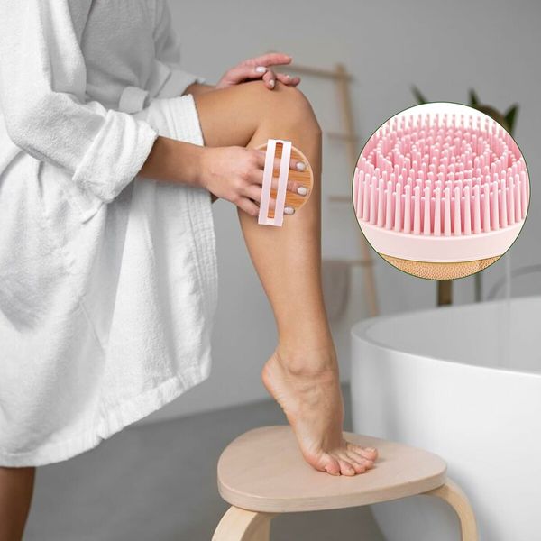 Silicone Body Scrubber, Manual Cleansing Shower Brush, Gentle Exfoliating and Foaming , Pink, 1 Pack