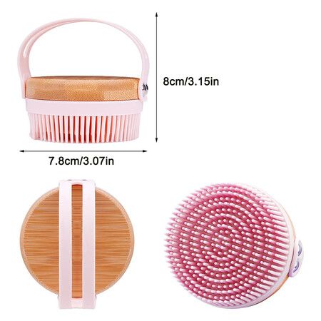 Silicone Body Scrubber, Manual Cleansing Shower Brush, Gentle Exfoliating and Foaming , Pink, 1 Pack
