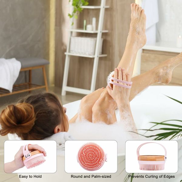 Silicone Body Scrubber, Manual Cleansing Shower Brush, Gentle Exfoliating and Foaming , Pink, 1 Pack