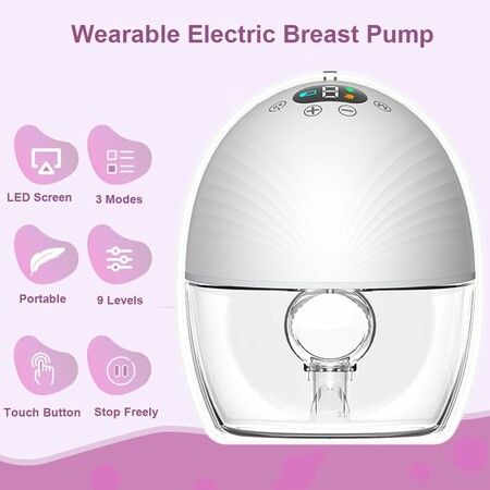 Hands-Free Breast Pump, Portable Electric Breast Pump with 3 Modes and 9 Levels, LCD Display, Rechargeable Memory Function with Massage and Pumping Mode, 1 Pack