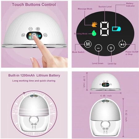 Hands-Free Breast Pump, Portable Electric Breast Pump with 3 Modes and 9 Levels, LCD Display, Rechargeable Memory Function with Massage and Pumping Mode, 1 Pack