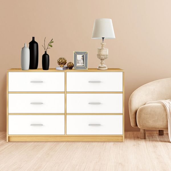 Chest of 6 Drawers Tallboy Dresser Bedside Table Storage Cabinet Unit TV Stand Bedroom Hallway Furniture Wood Fabric