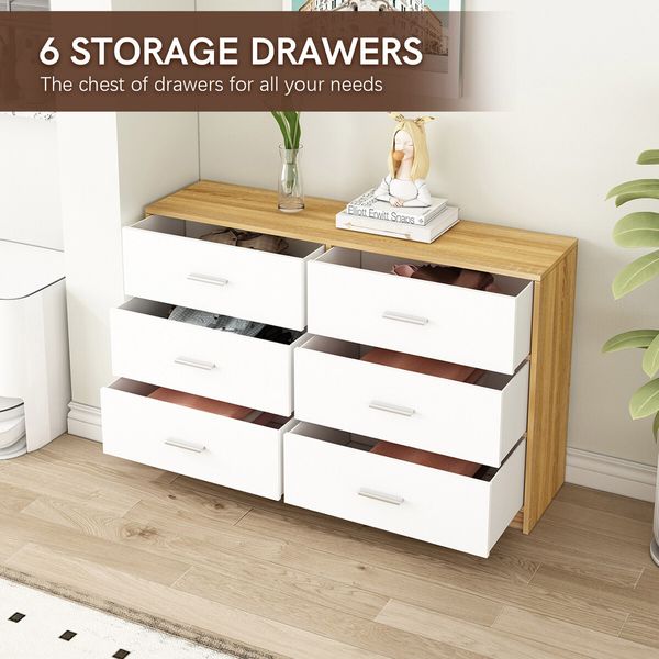 Chest of 6 Drawers Tallboy Dresser Bedside Table Storage Cabinet Unit TV Stand Bedroom Hallway Furniture Wood Fabric