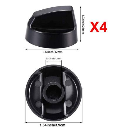 4 Pack Black Universal Control Knobs Replacement with 12 Adapters for Oven, Stove, Range, Please Check Carefully Whether The Dimensions in Figure Match