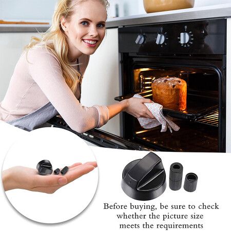 4 Pack Black Universal Control Knobs Replacement with 12 Adapters for Oven, Stove, Range, Please Check Carefully Whether The Dimensions in Figure Match