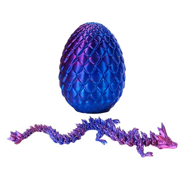 3D Printed Dragon Egg Flexible Articulated Fidget Toy Scale Desk Figurine Decor Easter Gift Mystery Crystal Laser Model