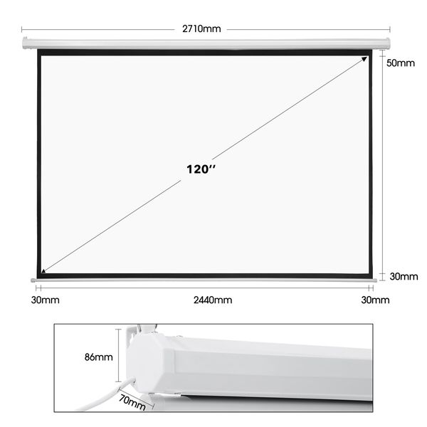 120 Inch Projector Screen Large Motorised Electric Ceiling Wall Mounted Roll Up Down Projection Home Movie Cinema Theatre