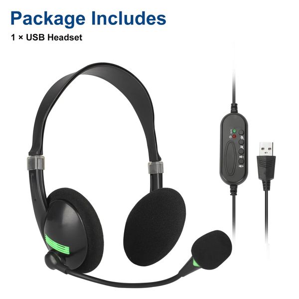 USB Headset with Microphone Noise Cancelling Stereo Wired Audio Control for Laptop PC Work From Home Office