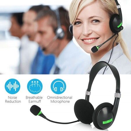 USB Headset with Microphone Noise Cancelling Stereo Wired Audio Control for Laptop PC Work From Home Office