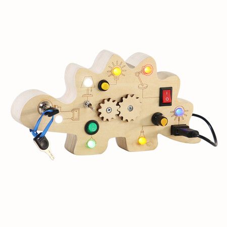 Wooden LED Light Activity Board for Kids Ages 3+, Sound Buttons, Montessori Toys for Kids, Wooden Sensory Toys for Learning Activities, Travel Toys