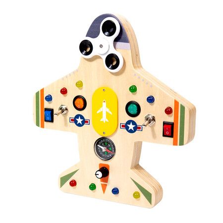 Montessori Busy Board for Kids – Wooden Educational Toy with Lights, Switches, Compass, Relay, Spinner – Sensory Board – Motor Skills Learning Activities