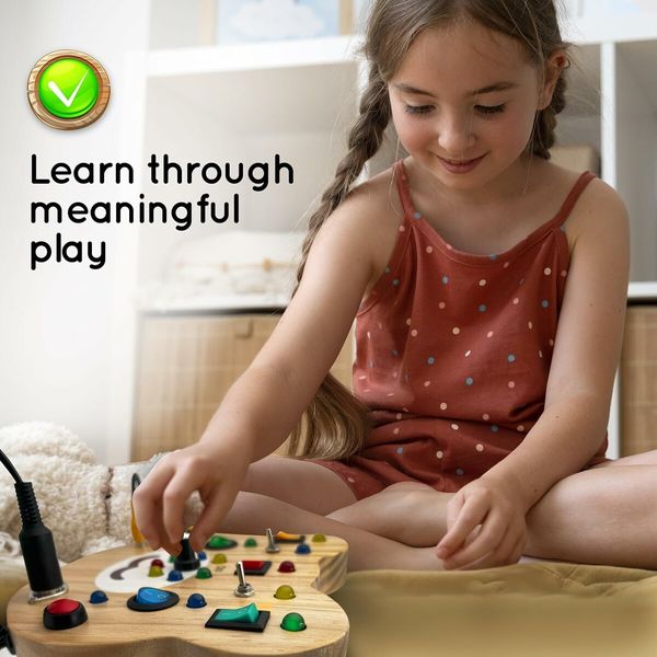 Montessori Busy Board for Kids, Educational Wooden Toy with Lights, Switches and Buttons, Sensory Board, Preschool Motor Skills Learning Activities