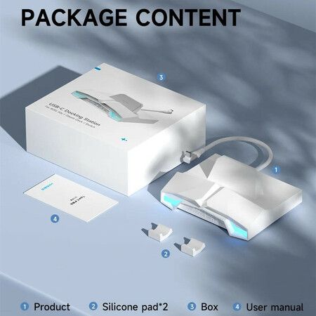 6-in-1 Docking Station for Handheld Game Console for Steam Deck, ROG Ally, RGB LED Lights with 100W PD Charging, 4K@60Hz HDMI, 2.5Gbps RJ45 (White)