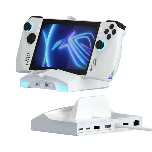 6-in-1 Docking Station for Handheld Game Console for Steam Deck, ROG Ally, RGB LED Lights with 100W PD Charging, 4K@60Hz HDMI, 2.5Gbps RJ45 (White)