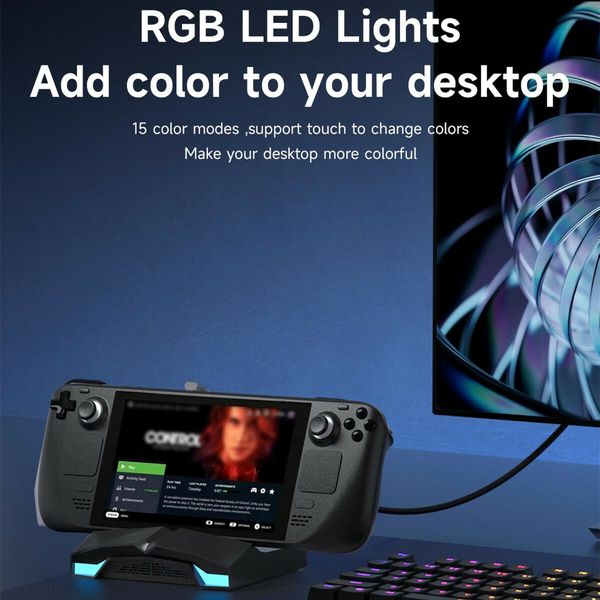 6-in-1 Docking Station for Handheld Game Console for Steam Deck, ROG Ally, RGB LED Lights with 100W PD Charging, 4K@60Hz HDMI, 2.5Gbps RJ45 (Black)