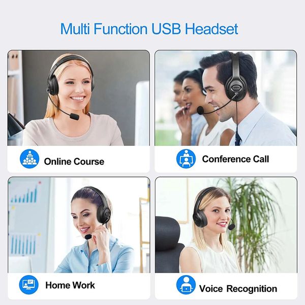 Wired Headset with Microphone for PC/Laptop,with Noise Cancelling for Home Office Online Class,Call Center,USB,In-Line Controls