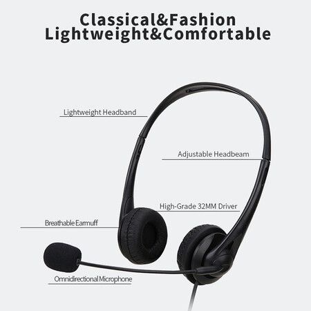 Wired PC Headset with Noise Cancelling Mics USB Teaching Office Home Network Class Student Education