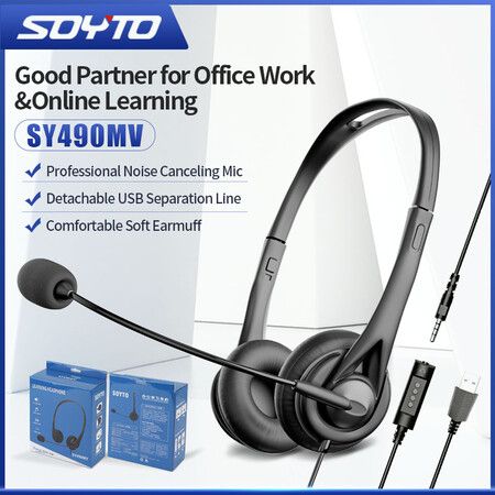 Wired PC Headset with Noise Cancelling Mics USB Teaching Office Home Network Class Student Education