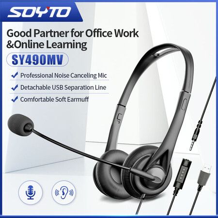 Wired PC Headset with Noise Cancelling Mics USB Teaching Office Home Network Class Student Education