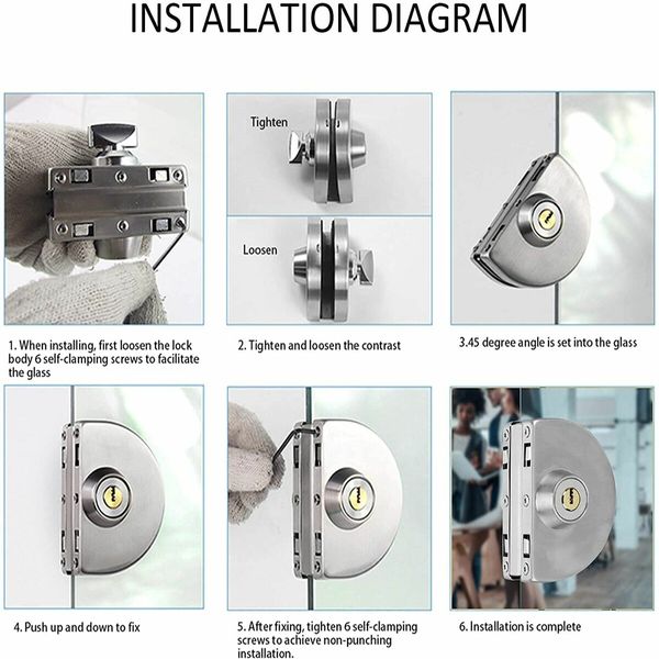 304 Stainless Steel Commercial Durable Metal Chrome 10 mm -12 mm Glass Door Double Swing Hinged Frameless Push Sliding Gate Lock with 3 Keys