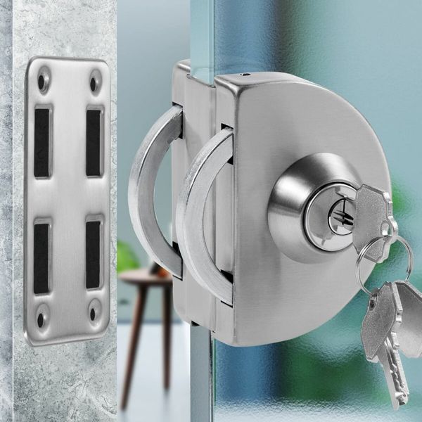 304 Stainless Steel Home Office Key Thumb Turning Way Single Sliding Glass Door Swing Hinged Frameless Push Gate Lock with 3 Keys