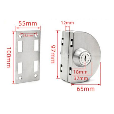 304 Stainless Steel Home Office Key Thumb Turning Way Single Sliding Glass Door Swing Hinged Frameless Push Gate Lock with 3 Keys