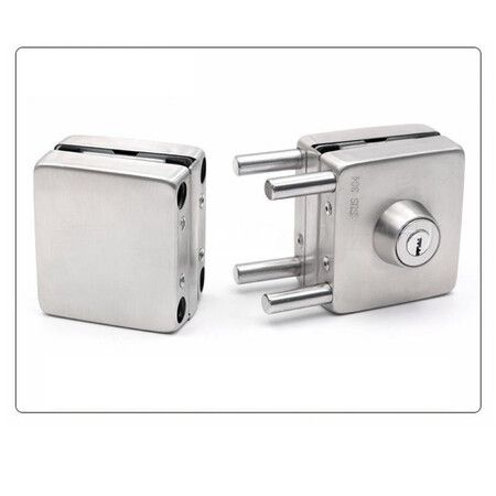 304 Stainless Steel  Metal Chrome Steel 10 mm -12 mm Sliding Glass Door Security Lock Swing Hinged Frameless Push Gate Lock with 3 Keys (Square)