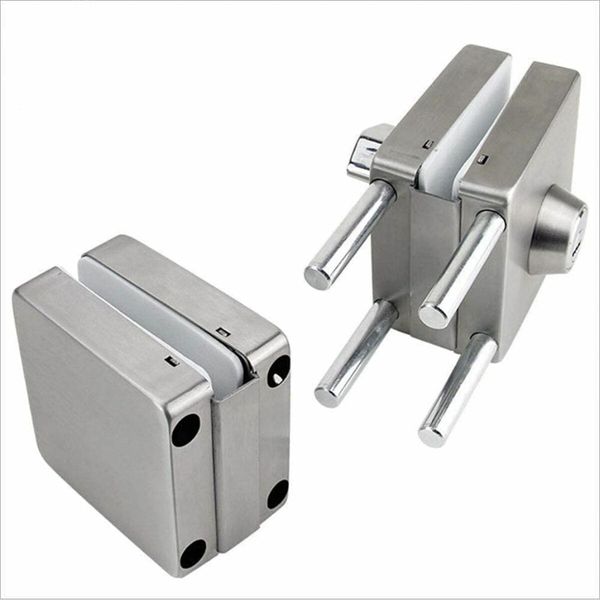 304 Stainless Steel  Metal Chrome Steel 10 mm -12 mm Sliding Glass Door Security Lock Swing Hinged Frameless Push Gate Lock with 3 Keys (Square)