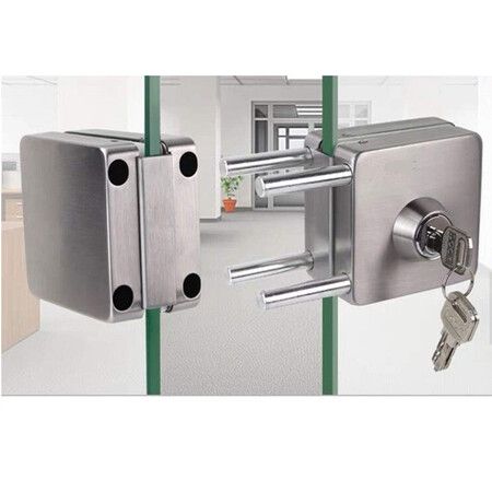 304 Stainless Steel  Metal Chrome Steel 10 mm -12 mm Sliding Glass Door Security Lock Swing Hinged Frameless Push Gate Lock with 3 Keys (Square)