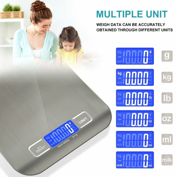 Food Scale,11lb Kitchen Scale with 6 Units Tare Function & LCD Display,0.05oz/1g Stainless Steel Digital Food Scale Grams and Ounces for Baking,Cooking,Dieting and Meal Prep