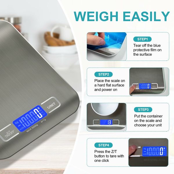 Food Scale,11lb Kitchen Scale with 6 Units Tare Function & LCD Display,0.05oz/1g Stainless Steel Digital Food Scale Grams and Ounces for Baking,Cooking,Dieting and Meal Prep