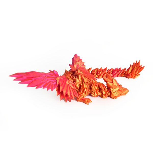 3D Printed Dragon 20cm Figurine Red And Golden Flying Dragon With Wings Joint Movable Ornament Decoration