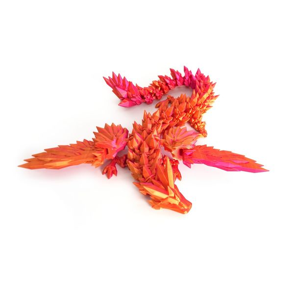 3D Printed Dragon 20cm Figurine Red And Golden Flying Dragon With Wings Joint Movable Ornament Decoration