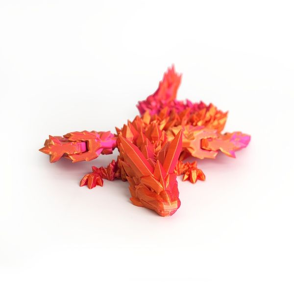 3D Printed Dragon 20cm Figurine Red And Golden Flying Dragon With Wings Joint Movable Ornament Decoration