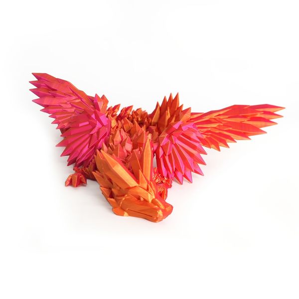 3D Printed Dragon 20cm Figurine Red And Golden Flying Dragon With Wings Joint Movable Ornament Decoration